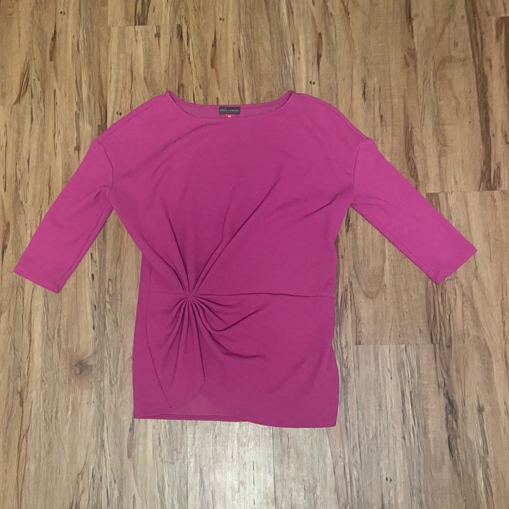 Vince Camuto Fuchsia Twist-Front Boatneck 3/4 Sleeve Top